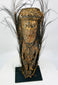 Antique Papua New Guinea carved ancestor figure with cowrie shell inlay and ritual patina
