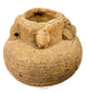 Rustic ceramic pot with thick rim and three protruding knob handles