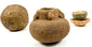 Group shot of ancient stone sphere, decorated pot, and glazed cup