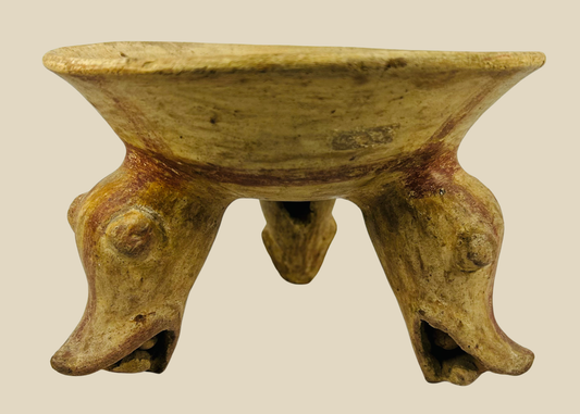 Pre-Columbian tripod bowl with modeled animal heads, Guanacaste-Nicoya region, 800–1200 CE