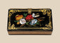 Victorian black lacquer papier-mâché calling card case with mother-of-pearl floral inlay and gilt scrollwork
