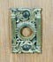 Antique Reading lockset with brass knob, hinge, and strike plate on wood base