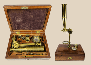 Victorian | Brass Field Microscope with Mahogany Case and Interchangeable Lenses | Circa Early–Mid 19th Century