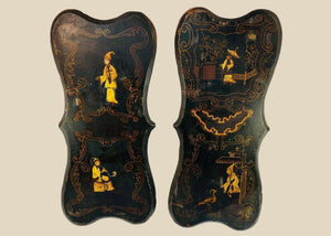 Panneaux décoratifs de style chinoiserie victorien | Bois peint et doré à motifs de scènes de cour | Vers 1850-1880