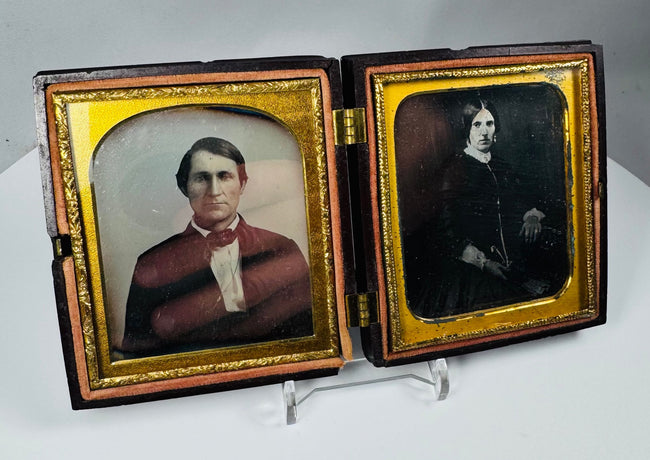 Authentic Victorian daguerreotype double image with ornate gilt brass mats and Union case