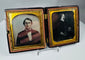 Authentic Victorian daguerreotype double image with ornate gilt brass mats and Union case