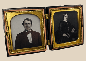 Victorian Husband & Wife | Daguerreotype Double Portrait in Thermoplastic Union Case | Circa 1855–1865