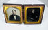Early photographic daguerreotype portraits of a man and woman in antique Union case