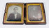 Victorian era husband and wife daguerreotypes displayed in decorative thermoplastic case