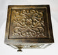 Antique novelty safe bank with embossed lettering and Victorian design