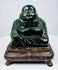 Front view of Chinese hardstone Laughing Buddha sculpture with polished dark green surface