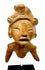 Close-up of terracotta bust with expressive open mouth and mineral speckles