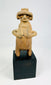 Jalisco/Nayarit standing terracotta effigy, warrior pose, earspools, circular back disk, ancient wear