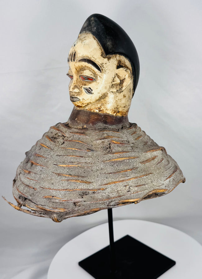 Yoruba ancestor spirit headdress from Nigeria retaining original wicker superstructure and aged ceremonial patina.
