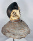 Nigerian Yoruba ritual headdress with painted facial features, carved wood bust, and preserved basketry framework.