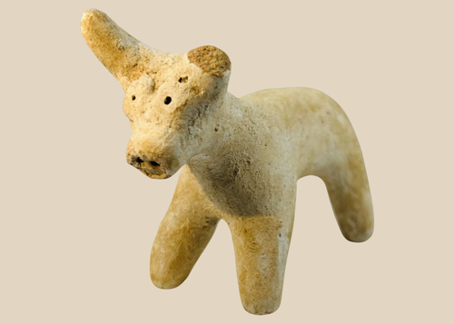 Ancient Amlash terracotta horned bull figure from northern Iran Iron Age period.
