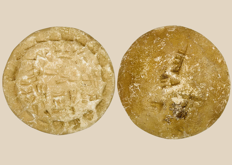 Ancient stone stamp seal with geometric motifs from Near East