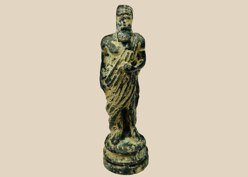 Antique bronze classical male figure with toga and bearded philosopher style