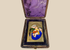 Antique enamel Madonna and Child devotional miniature in leather case