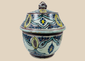 Antique Moroccan hand-painted pottery jar with fitted lid and floral decoration
