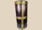 Antique Tibetan hardwood storage vessel with brass bands and traditional Himalayan coopered construction.