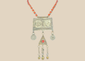 Antique Turkmen tribal necklace with a rectangular pectoral pendant, tumar amulet, and red glass beads.