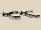Pair of antique Western steel spurs with engraved silver inlay and five-point rowels