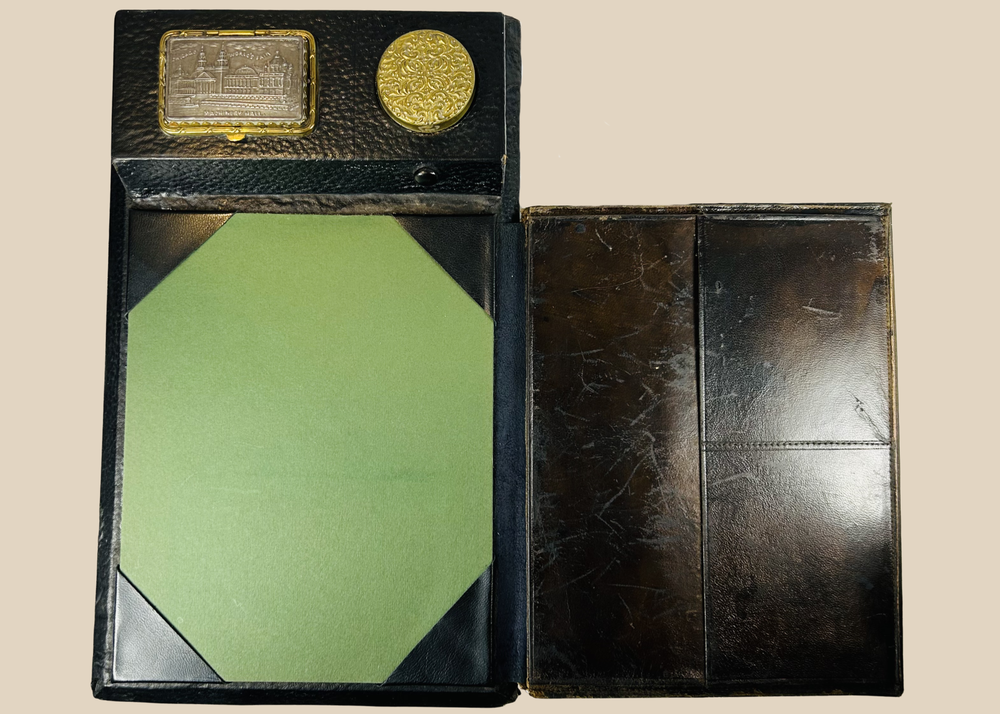 Antique leather writing slope with Chicago World’s Fair 1893 plaque