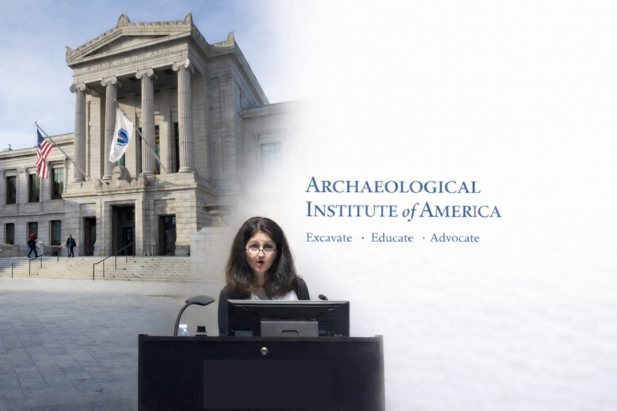 Archaeological Institute of America Archaeology Hour lecture featuring Dr. Zainab Bahrani discussing preservation and cultural heritage.
