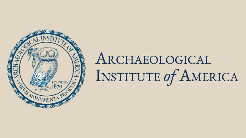 Logo of the Archaeological Institute of America featuring an owl emblem on a beige background.