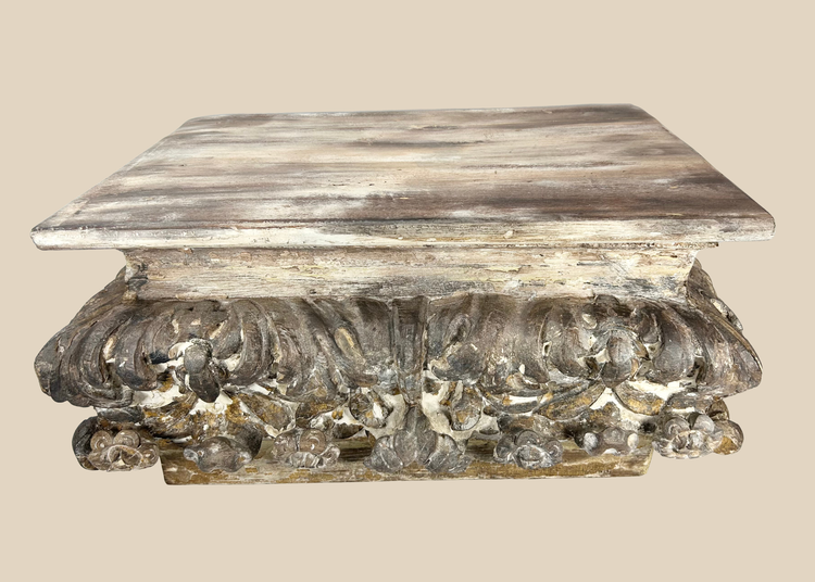 Antique Baroque or Rococo carved wood architectural fragment stand with gilding traces