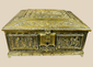 Belgian Renaissance Revival gilt bronze cigar box with figural relief panels