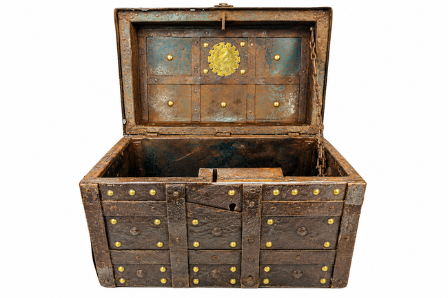 Iron-Bound Strongbox | Spain or Portugal | Dated 1840 (16th–17th Century Style)
