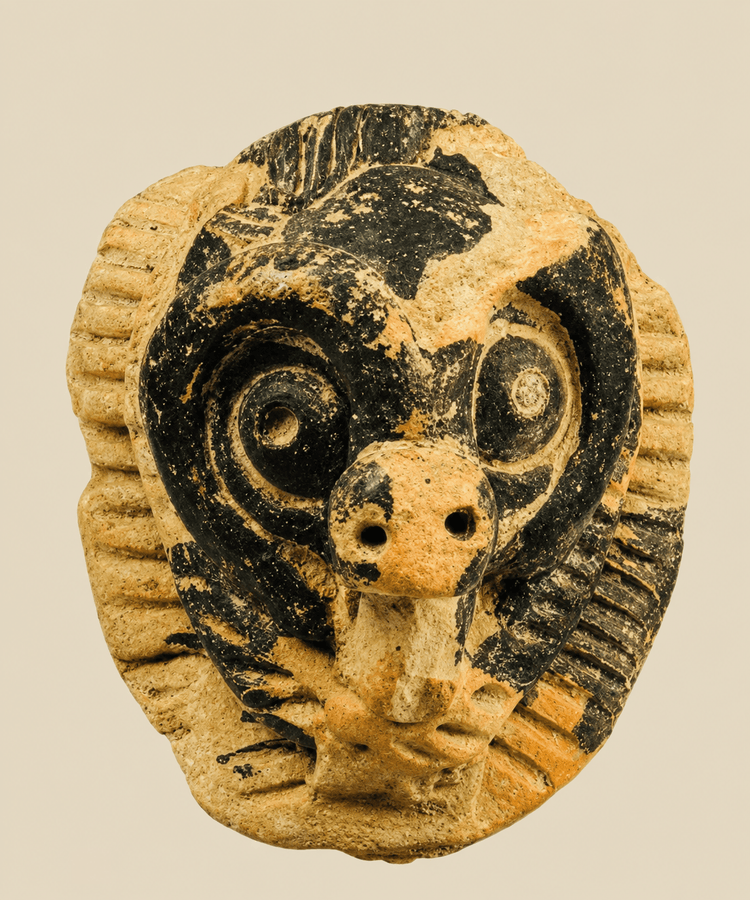 Precolombino | Fragmento de máscara de terracota con motivo animal | Circa 500-900 d. C.