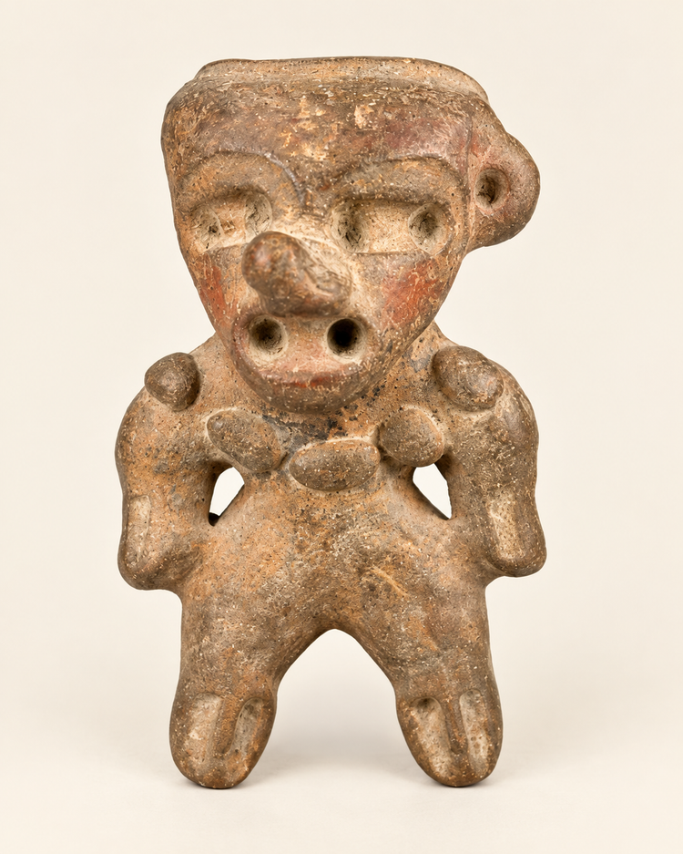 Pre-Columbian Ritual Figure | Hand-Modeled Clay Sculpture | Mounted Display | Circa 300 BCE–500 CE