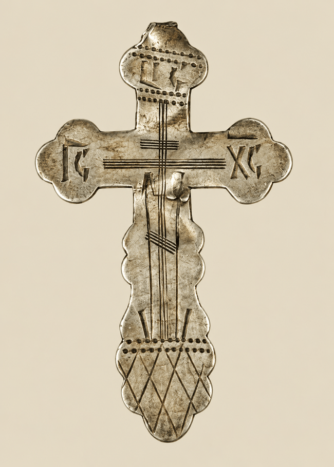 Orthodoxe russe | Croix de dévotion | Argent 84 gravé à la main | Vers 1870-1900