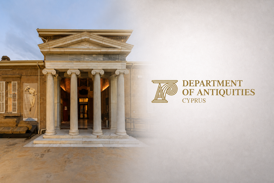 Department of Antiquities Cyprus museum building with official Department of Antiquities logo representing international cultural heritage collaboration and provenance research.