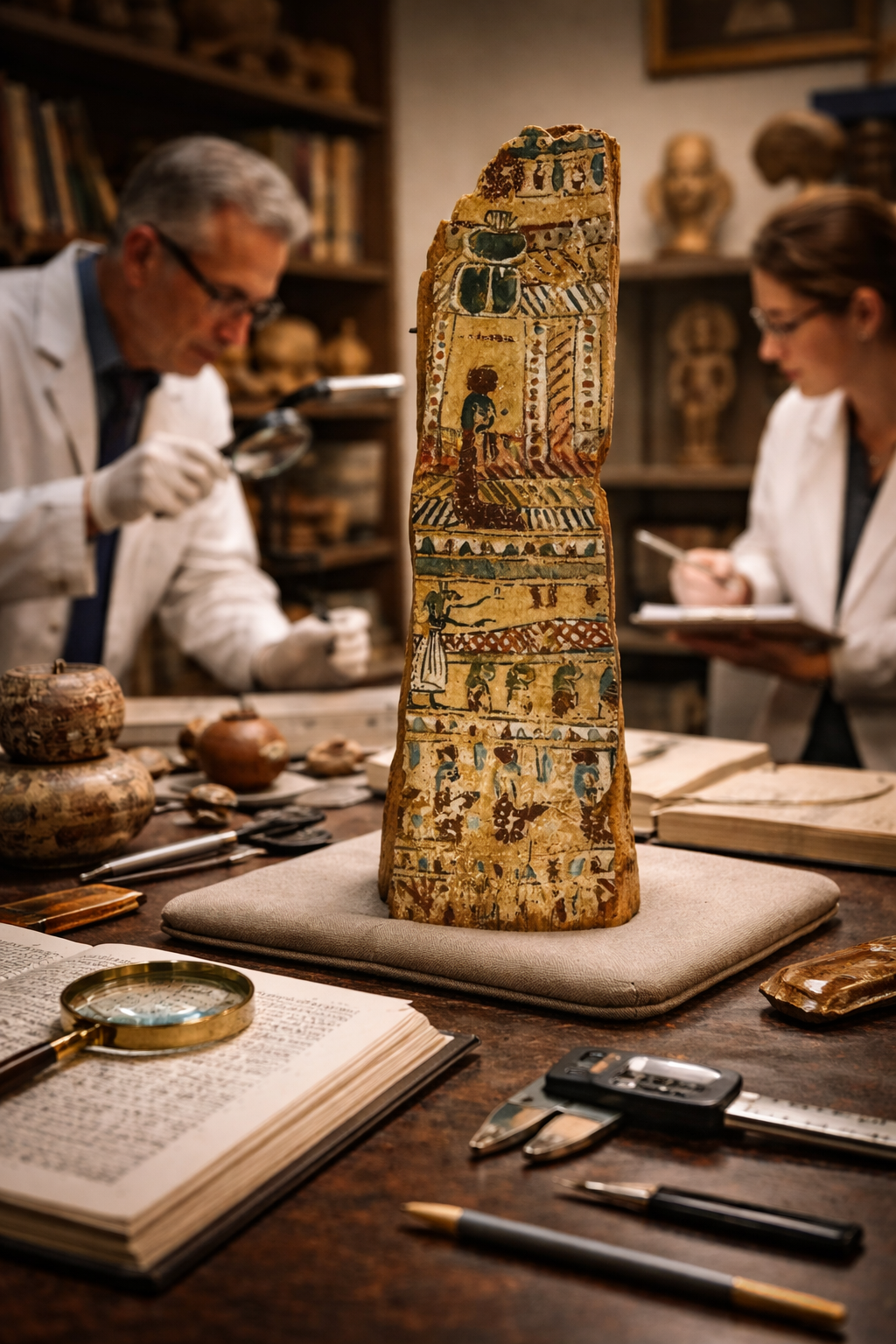 Ancient Egyptian polychrome coffin fragment examined during provenance and historical research
