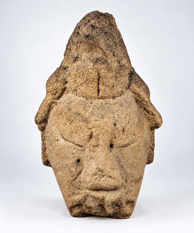 African | Carved Stone Head Fragment Sculpture on Custom Metal Display Stand | Circa 19th–20th Century