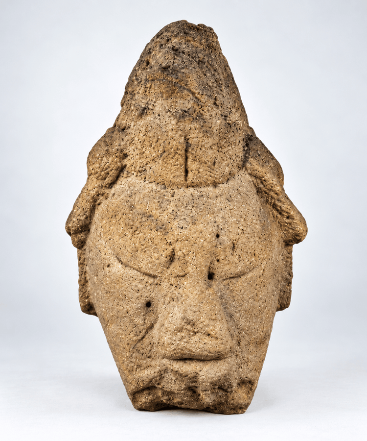African | Carved Stone Head Fragment Sculpture on Custom Metal Display Stand | Circa 19th–20th Century