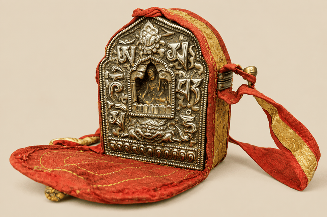 Antique Buddhist Gau Reliquary | Portable Shrine with Gilt Backing | Circa 18th–19th Century