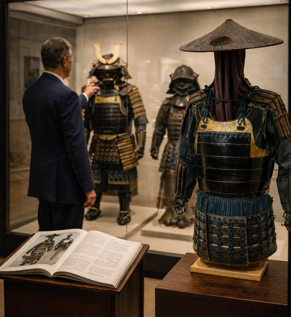 Japanese samurai armor compared with museum examples during historical research