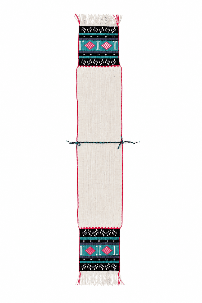 Handwoven Hopi-attributed Kachina dance sash with colourful geometric embroidery