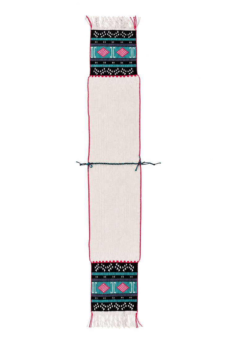 Handwoven Hopi-attributed Kachina dance sash with colourful geometric embroidery