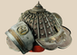 Japanese Kaji Kabuto firefighting helmet with iron ribs and ornate finial
