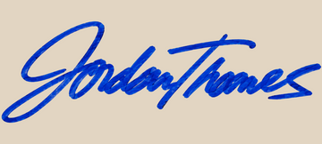 Blue cursive Jordan Thomas signature on a light beige background