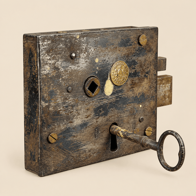Antiguo americano | Cerradura de puerta de hierro Carpenter &amp; Co. Patentees | Circa 1800s