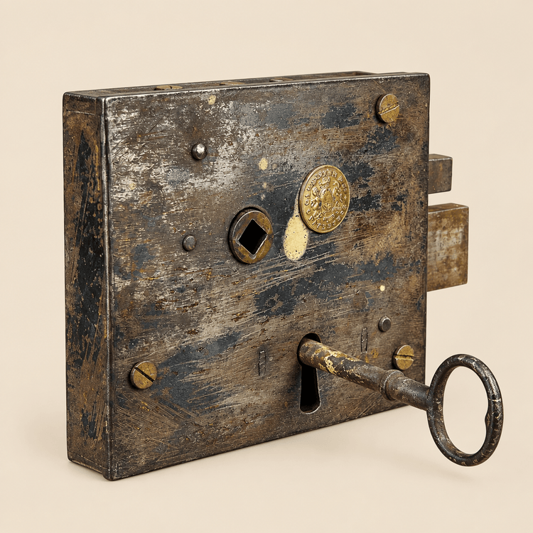 Antiguo americano | Cerradura de puerta de hierro Carpenter & Co. Patentees | Circa 1800s