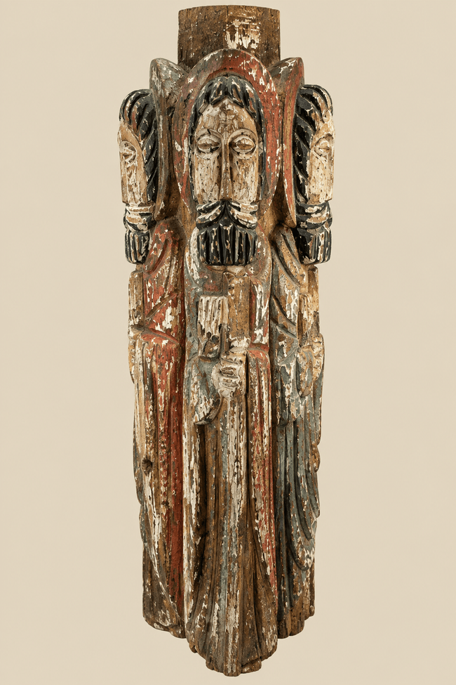 Colonne espagnole coloniale sculptée à quatre saints | Sculpture architecturale ecclésiastique | Vers les XVIIIe-XIXe siècles