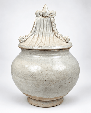 Thai Sawankhalok Glazed Stoneware Covered Jar with Architectural Lid | Circa 15th–16th Century